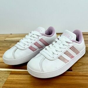 adidas Kids White Sneakers with Pink Stripes